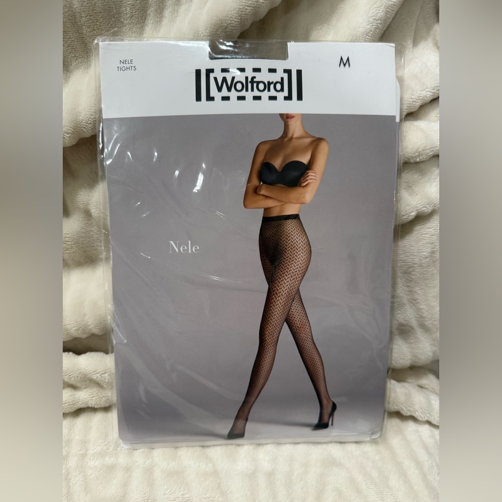 NWT Wolford Nele Black Diamond Net Tights 19182 Geometric Stitch size M